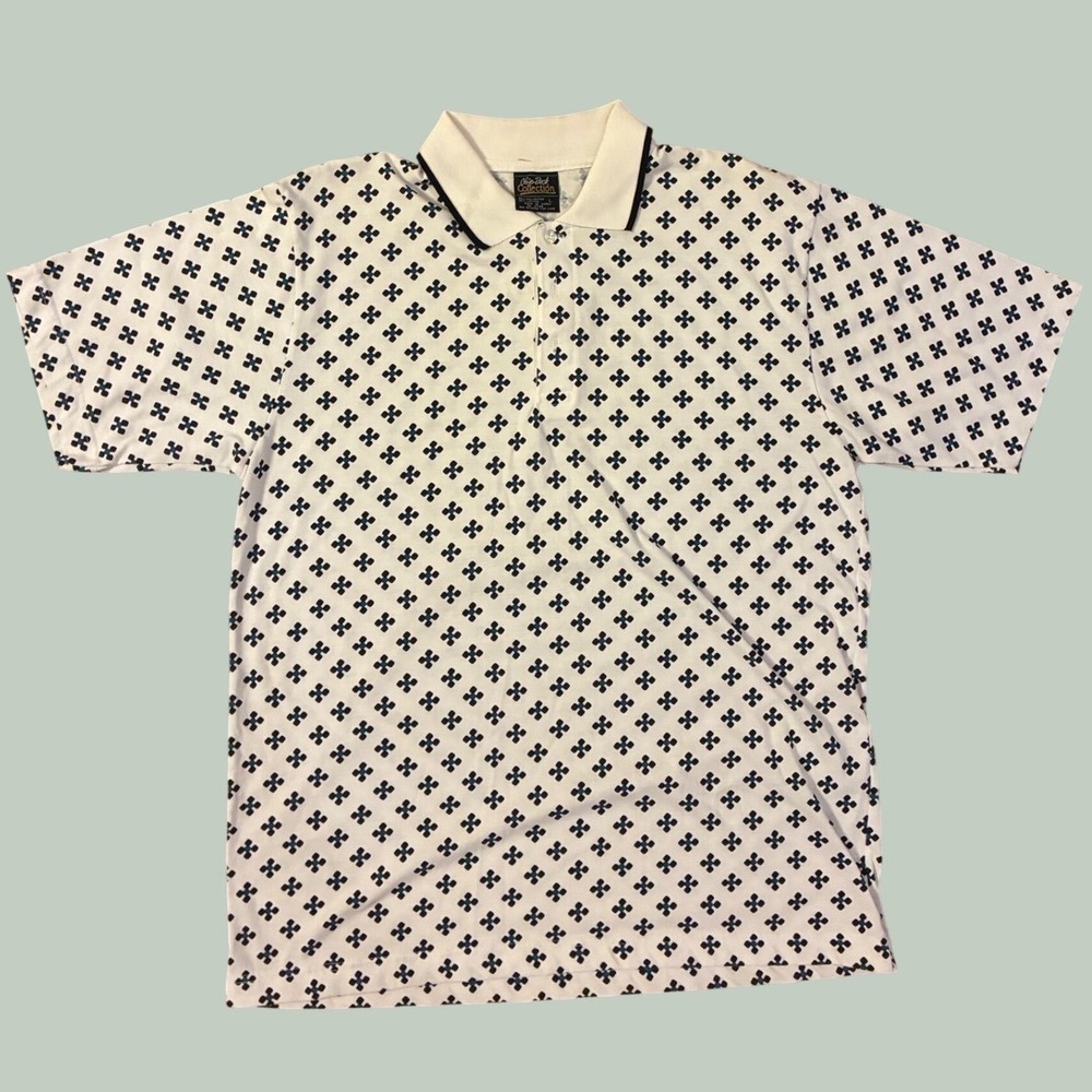 Vintage Chip Beck Collection Polo Shirt Mens Large White Geometric Print 90s Vtg